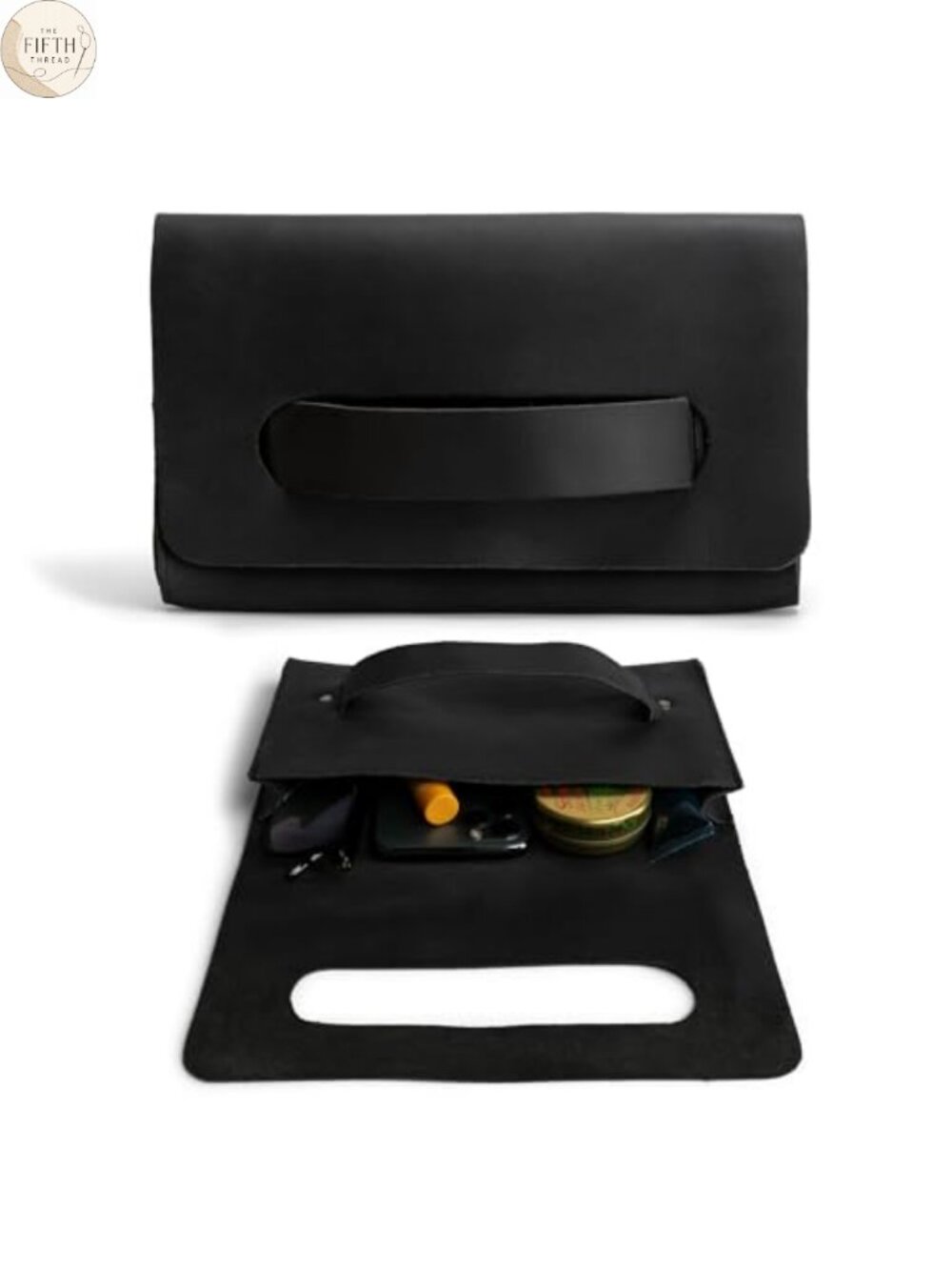 Full Grain Leather Rectangular Clutch Bag Handmade Handle
